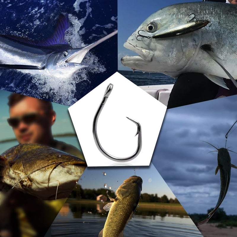 FishTrip Circle Hooks Saltwater,in-Line Fishing Hooks 5X Strong for Catfish 25pcs,Black/High Carbon Steel/Non-Offset/Closed Eye/Wide Gap for Striped Bass Salmon - Image 5